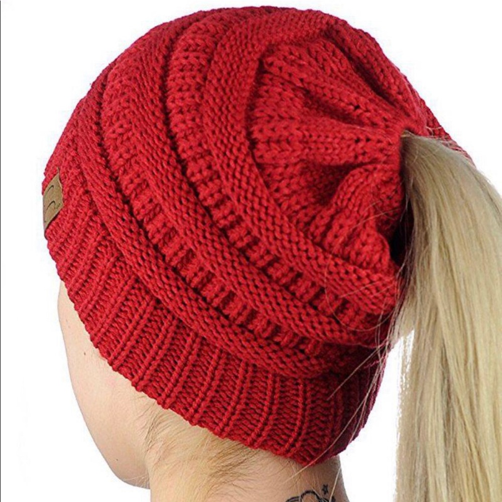Messy Bun/ PonyTail Adult CC Knitted Winter Beanie